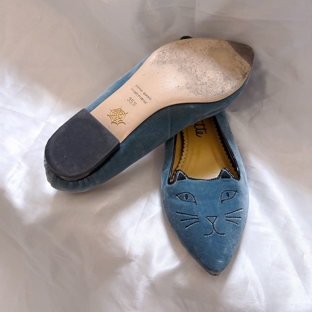 Charlotte Olympia Velvet Kitty Flats - Picture 7 of 8